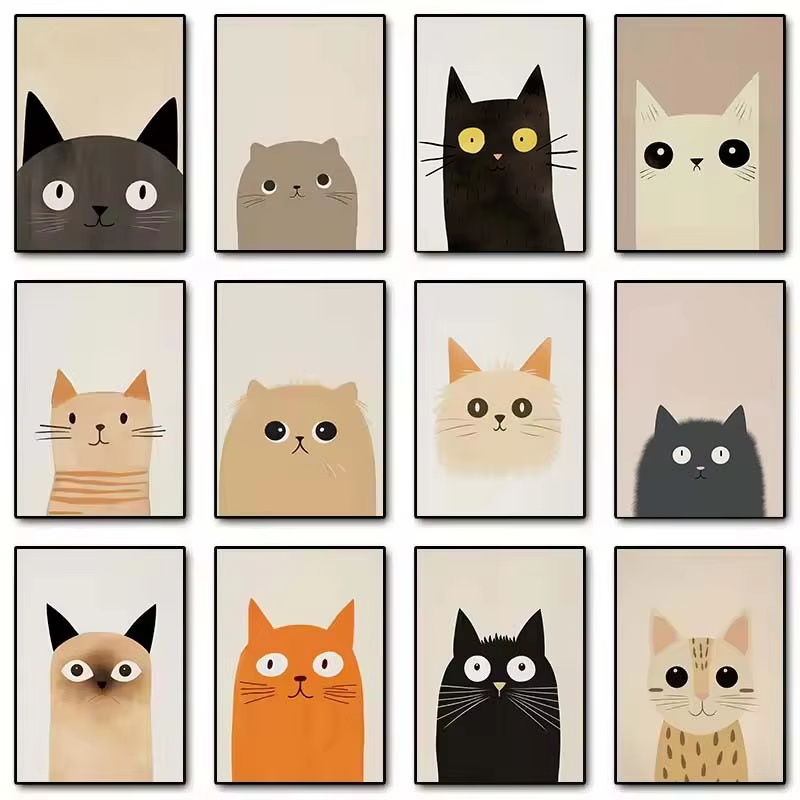 Resin Art For Kids - Minimalist Cute Cat Art Poster Modern