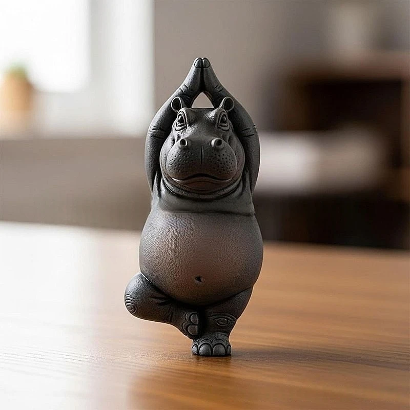 Resin Art Decoration Items - Cartoon Abstract Hippopotamus Resin Ornament Yoga
