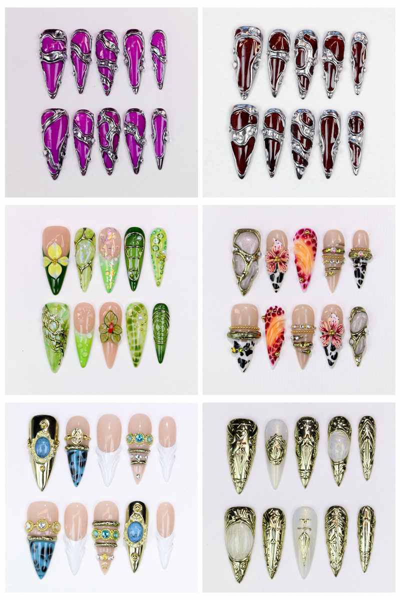 10Pcs Long Stiletto Press-On N - Resin Art Design For Wedding recension och pris